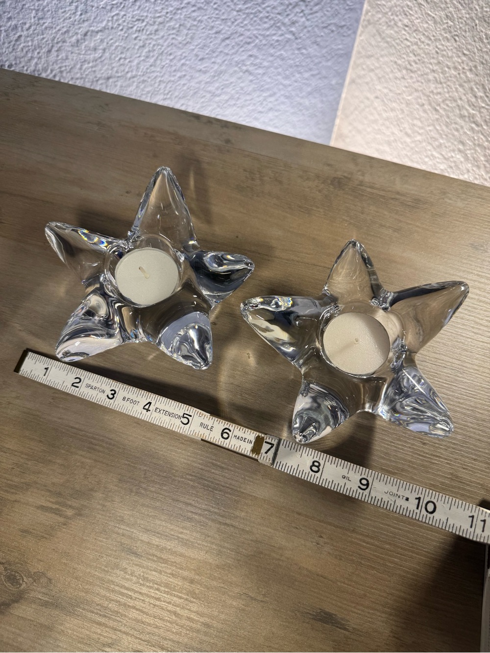 Signed Orrefors Sweden crystal star tealight holders, pair, excellent condition - Picture 9 of 10